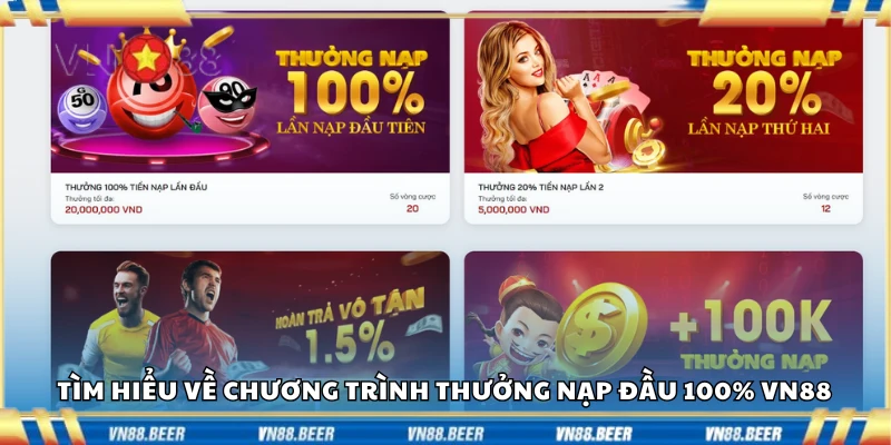 Nội dung chương trình thưởng nạp đầu 100% VN88